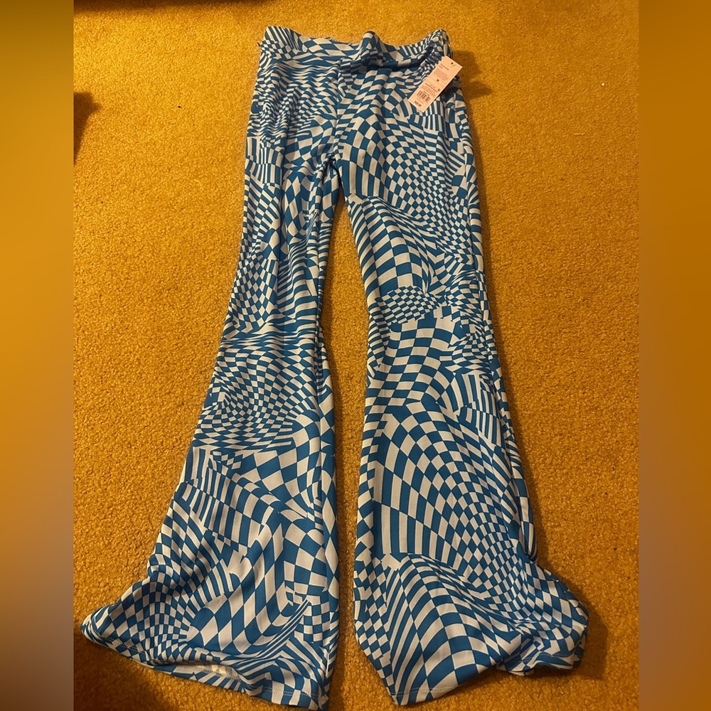Brand new fun blue and white swirl flare pants